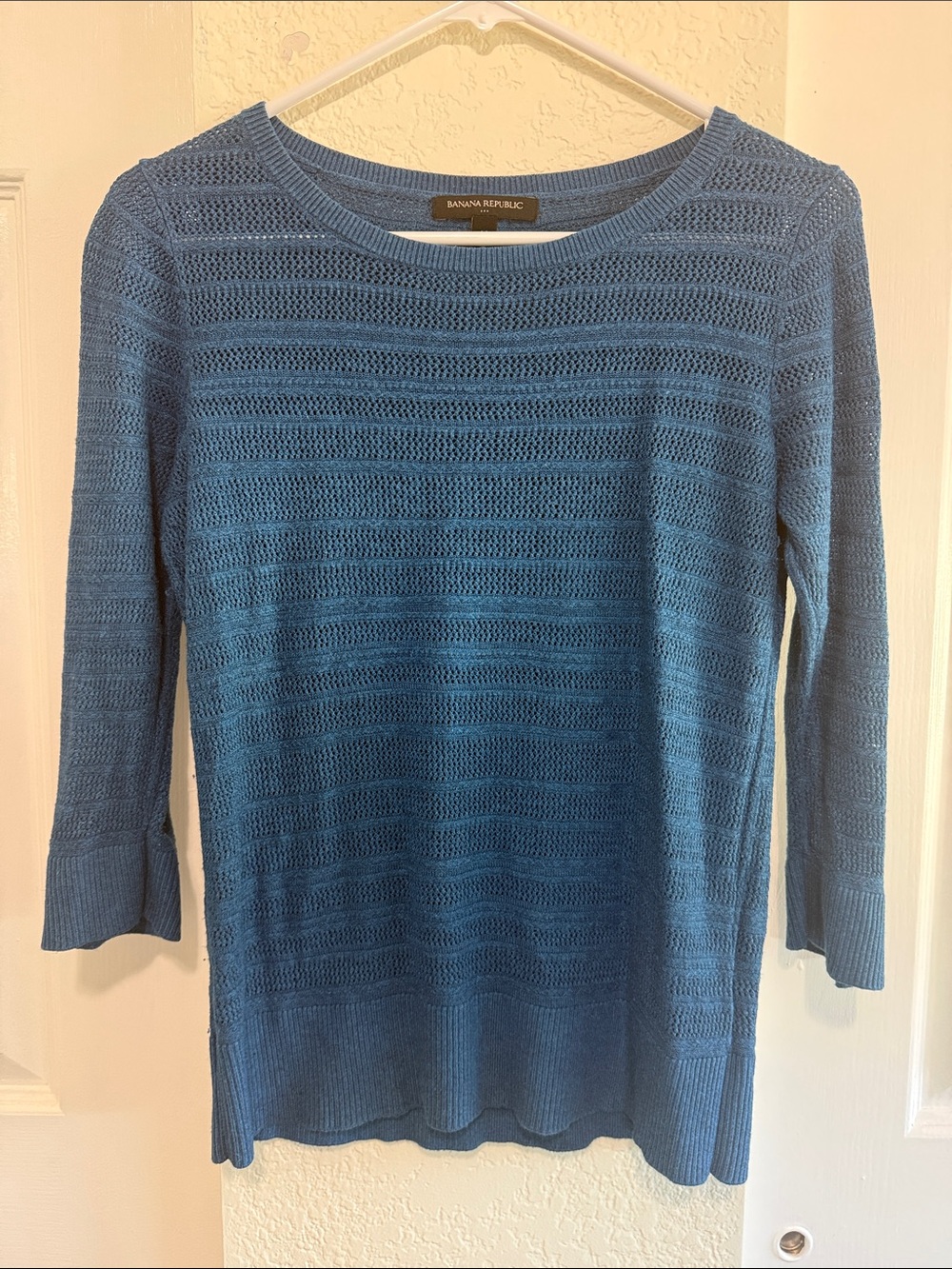 Banana Republic Teal Open-Knit Scoop Neck Sweater